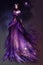 girl in beautiful long purple dress in cosmic theme