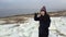 Girl beautifully dances near the gulf during the winter period.