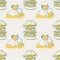 Girl with beer and huge hamburger seamless pattern