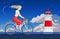 Girl on the bicycle and lighthouse