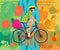Girl on a bicycle. Summer. Autumn. Vector illustration