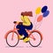 Girl on bicycle trendy  colourful flat  style