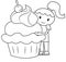 The girl and the big cupcake coloring page