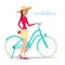 Girl on Bike. Vector illustration isolated on white background