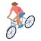 Girl bike walk icon, isometric style