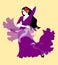 The girl and the birds. A Spanish dancer dressed in a long dress, the hem of which flies up like a bird, dances flamenco
