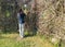 Girl in Birdwatching activity at nature hide