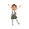 Girl In Black Skirt With Suspenders Happy Schoolkid In School Uniform Standing And Smiling Cartoon Character