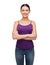 Girl in blank purple tank top with crossed arms