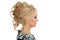 Girl blonde hairstyle model shows in profile