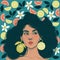 Girl and blooming citruses