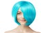 Girl with blue hair. Model with colored haircut. Woman with voluminous updo hairstyle