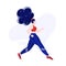 Girl with blue hair runs. Young runner. Running woman. Lifestyle. Poster for gym, sports equipment store