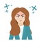 Girl in a blue jacket. A successful woman is angry and nervous. Displeased young woman. Flat illustration. Illustration isolated o