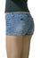 Girl in blue jeans short shorts isolated