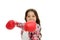 Girl boxing gloves ready to fight. Kid strong and independent girl. Feel powerful. Girls power concept. Feminist