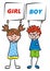 Girl and boy with banners, vector illustration