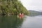 Girl and boy canoeing