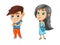 Girl and boy cleverly smiling, cartoon stickers with emotions