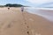 Girl Boy Footprints Walking Beach Ocean