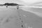 Girl Boy Footprints Walking Beach Ocean Vintage