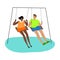 Girl and boy friends riding on swing and smiling vector illustration