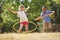 Girl and boy with hula hoop