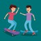 girl and boy kids playing skateboard sport