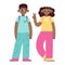 Girl and boy, pre teen or teenage african-american kids, cartoon style. Classmates, school children standing together