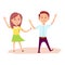 Girl and Boy Raise Their Hands Up Illustration