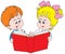 Girl and boy reading the red book