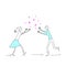 Girl and boy run towards each other, vector illustration meeting a young couple