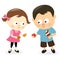 Girl and boy sharing sweets and fruits