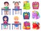Girl and Boy Studying, Backpack Sticker Vector