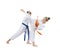 Girl and boy are training attack and defense karate