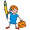Girl with briefcase and pen, funny vector illustration