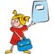 Girl with briefcase and workbook, funny vector illustration