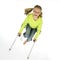 Girl with a broken leg jumping on crutches