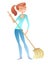 Girl with the broom cleaner housewife volunteer