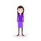 Girl brunette character serious female violet suit template for design work and animation on white background full