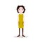 Girl brunette character serious female yellow dress template for design work and animation on white background full