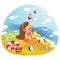 girl building sandcastles. Vector illustration decorative design