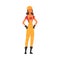 Girl Building Worker Character Wearing Orange Hard Hat Helmet and Overalls, Construction Engineer, Repairman, Foreman or