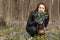 A girl with bunch of bluebells