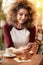 Girl in cafe with cell phone