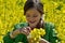 Girl in canola field