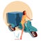 Girl on a cargo motorcycle for contactless delivery