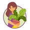 Girl caring houseplants. Daily life and everyday routine scene by a young woman. Cultivating potted plants. Female character