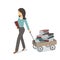 Girl carries a cart with books and education Vector flat