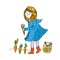 Girl and carrot harvest - cute illlustration for the gardening.